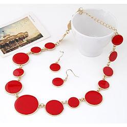 Красный Комплекты из цепочек с плоскими круглыми звеньями и подвесками из сплава эмали для женщин, золотые, красные, Ожерелье: 380 mm