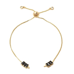 Черный Изготовление браслетов из латуни с инкрустацией кубическим цирконием и цепочками-слайдерами., стойки покрытие, долговечный, без свинца и без кадмия, реальный 18 k позолоченный, прямоугольные, чёрные, 10.24 дюйм (26 см), отверстие : 2 мм