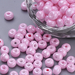 Бледно-Розовый Выпечка краска стеклянные бусины, круглые, розовый жемчуг, 4~4.5x3 мм, отверстие: 1~1.2 мм, о 4500 шт / сумке, о 450 г / мешок