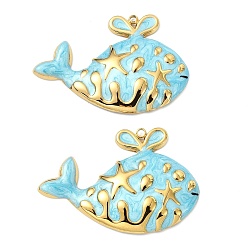 Whale Океан 304 эмалированные подвески из нержавеющей стали, вакуумное покрытие pvd, реальный 18 k позолоченный, прелести кита, 31x45.5x5 мм, отверстие : 1.8 мм