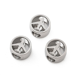 Нержавеющая Сталь Цвет Полые 304 европейские бусины из нержавеющей стали, большие шарики отверстия, плоский круглый с самолетом, цвет нержавеющей стали, 10.5x6.5 мм, отверстие : 4.5 мм