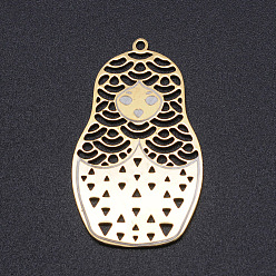 Golden 201 Stainless Steel Laser Cut Pendants, Matryoshka Doll, Golden, 37x22.5x1mm, Hole: 1.5mm