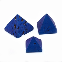 Blue Plated Electroplated Natural Druzy Geode Quartz Home Display Decorations, Pyramid, Blue Plated, 40x40x39mm