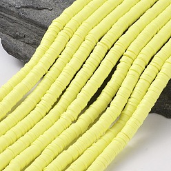 Champagne Yellow Flat Round Eco-Friendly Handmade Polymer Clay Beads, Disc Heishi Beads for Hawaiian Earring Bracelet Necklace Jewelry Making, Champagne Yellow, 6x1mm, Hole: 2mm, about 353~378pcs/strand, 17.7 inch