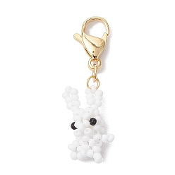 Кролик Украшения из стеклянных бусин, Подвески с застежками-когтями омара для украшения сумок, кролик, 39.5 мм