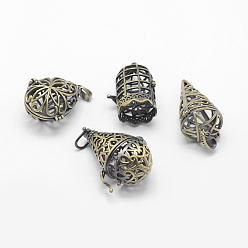 Brushed Antique Bronze Brass Rack Plating Cage Pendants, For Chime Ball Pendant Necklaces Making, Lead Free & Cadmium Free, Mixed Shpes, Brushed Antique Bronze, 34~35x18~24x20~23mm, Hole: 4.5x5~7mm, Inner: 18~20mm