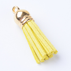Желтый Искусственные замши кисточкой подвесные украшения, с концами пластмассового шнура ccb, желтые, 35~37x10 мм, отверстие : 2.5~3 мм