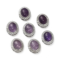 Oval Латунные многорядные звенья из натурального аметиста, платина, овальные, 14.5x12.5x8 мм, отверстия : 1.6 mm и 2x3 мм