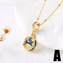 Mountain Латунные ожерелья с подвесками из эмали с микропаве из прозрачных кубических цирконий, золотые, гора, 17.72 дюйм (45 см)