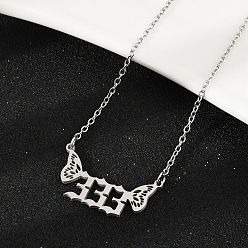 Нержавеющая Сталь Цвет 201 номер из нержавеющей стали 333 с подвеской в виде крыльев бабочки, не тускнеет, цвет нержавеющей стали, 18.70 дюйм (47.5 см)