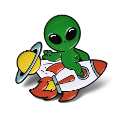 Разноцветный Эмалированные значки с изображением инопланетянина на ракете, Черные металлические застежки для значков на лацкан для рюкзака или одежды, красочный, 40x36.5 мм