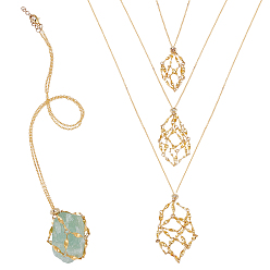 Золотой 3шт. латунные ожерелья-мешки в технике макраме, с 304 подвесками из нержавеющей стали, золотые, 20.08~24.02 дюйм (51~61 см)