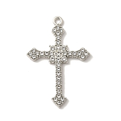 Платина Подвески из сплава , со стразами, без свинца, без кадмии и без никеля, стойки покрытие, крестик, платина, 38x26x2 мм, отверстие : 1.8 мм