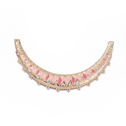 Pink Alloy Enamel Links, Light Gold, Pink, 117~119x7~66x4.5mm, Hole: 1mm and 3x4mm