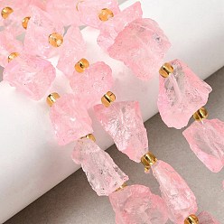 Pink Сырой грубый натуральный кристалл кварца, окрашенные, с бисером, самородки, розовые, 8~18x9~15x8~11 мм, отверстие : 1.5~2 мм, около 12~13 шт / нитка, 7.48''~7.68'' (19~19.5 см)