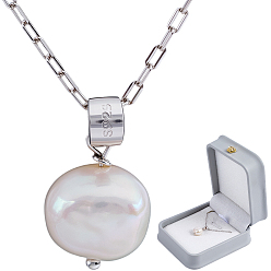 Платинированный 1Ожерелья с подвесками из натурального жемчуга 925 из стерлингового серебра, с печатью s925, Реальная платина, 17.72 дюйм (45 см)