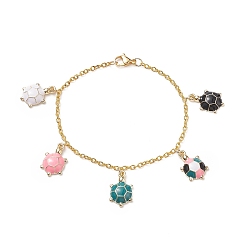 Colorful Alloy Enamel Tortoise Charm Bracelets with Iron Cable Chains for Women, Colorful, 7-3/4 inch(19.8cm)