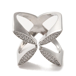 Platinum Brass Micro Pave Cubic Zirconia Rings, Cadmium Free & Lead Free, Platinum, 22mm, Inner Diameter: 18mm