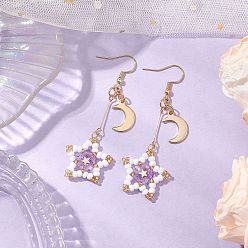 Лиловый 304 серьги с подвесками из стекла из нержавеющей стали, звезда, золотые, сирень, 65x23.5 мм