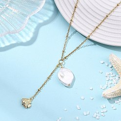 Fish Летнее ожерелье из натурального барочного жемчуга кеши и подвески в виде морского животного из нержавеющей стали, цепочка-слайд и колье-лариата., белые, золотые, рыба, 304 дюйм (17.95 см)