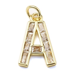 Letter A Латунные микро проложить кубического циркония подвески, письмо амулеты, с прыгающим кольцом, реальный 18 k позолоченный, буква a, 17.5x11x2 мм, отверстие : 3.5 мм
