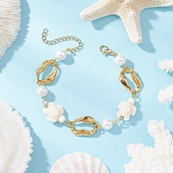 Золотой Женские браслеты из синтетической бирюзы с черепаховым и ракушечным жемчугом и овальными звеньями из нержавеющей стали, черепаха, золотые, 304 дюйм (7-5/8 см)