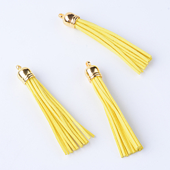 Желтый Искусственные замши кисточкой подвесные украшения, с концами пластмассового шнура ccb, золотые, желтые, 84~89x11.5~12 мм, отверстие : 2.5 мм