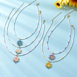 (52) Непрозрачная лаванда Летние подвески в виде цветов из эмали и стекла, ожерелья из бисера для женщин, золотые, разноцветные, 15.75 дюйм (40 см)