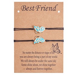 Голубой 2Набор браслетов с звеньями-бабочками из латуни и эмали, регулируемые браслеты bff для женщин, золотые, голубой, 4-3/4~9 дюйм (12~23 см)