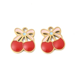 Вишня 304 из нержавеющей стали шармы эмали, ионное покрытие (ip), золотые, вишня, 12x11x1.5 мм, отверстие : 1.4 мм