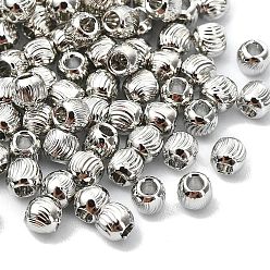 Plaqué Platine Véritable Perles rondes texturées en laiton shegrace, sans cadmium et sans nickel et sans plomb, Platine plaqué, 3x3x2.5mm, Trou: 1mm