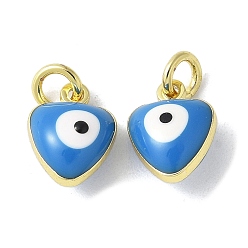 Васильковый Латунь эмаль прелести, с целью перехода в кольце, без свинца и без кадмия, реальный 18 k позолоченный, сердце с оберегом от сглаза, васильковый, 9x7x4.5 мм, отверстие : 2.2 мм