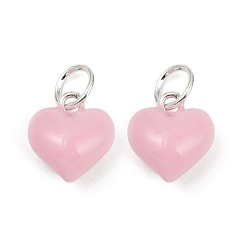 Pink Сплав эмали прелести, с целью перехода в кольце, шарма сердца, серебряные, розовые, 13x12.5x7.5 мм, отверстие : 5.5 мм