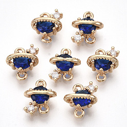 Bleu Moyen  Connecteurs de liens en laiton doré, sans nickel, avec la glace, facette, planète, bleu moyen, 10x9x5mm, Trou: 1.2mm