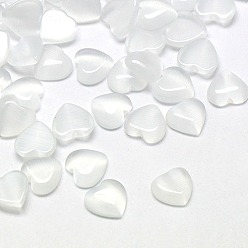 Белый Кабошоны кошачьего глаза, сердце, белые, 10x10x2.5 мм