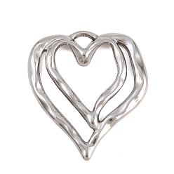 Нержавеющая Сталь Цвет Кованые 304 подвески из нержавеющей стали, двойное очарование сердца, цвет нержавеющей стали, 33.5x29.5x3 мм, отверстие : 3x4 мм