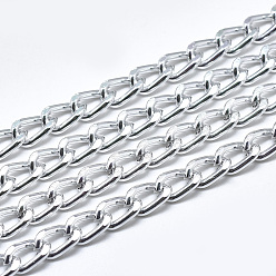 Silver Aluminium Curb Chains, Diamond Cut Chains, with Spool, Unwelded, Faceted, Silver, 8.5x5.5x1.6mm, about 164.04 Feet(50m)/roll