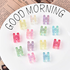 Letter H УФ-покрытие прозрачные акриловые европейские бусины, бусины с большим отверстием, разноцветные, Письмо ч, 20.5x16x13.5 мм, отверстие : 6 мм