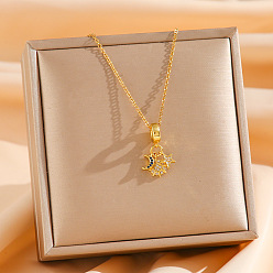 Звезда Простой стиль 304 ожерелья с подвесками из нержавеющей стали и кубическими цирконами, золотые, звезда, 15.75 дюйм (40 см)