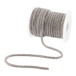 Clear 10 Yards Cotton Round Cord, with Glass Rhinestone, with 1Pc Plastic Empty Spools, Clear, 4mm