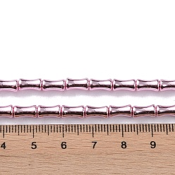 Pink Electroplate Glass Beads Strands, Bamboo, Pink, 8x4.5mm, Hole: 0.8mm, about 50pcs/strand, 15.75''(40cm)