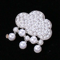 Platinum Alloy Brooches, with Plastic Imitation Pearl, Cloud, Platinum, 30x28mm