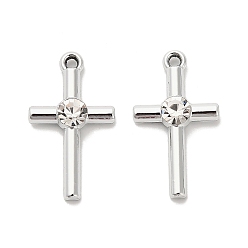 Платина Подвески из сплава и страза, крест прелести, платина, 26x14.5x4.5 мм, отверстие : 1.8 мм