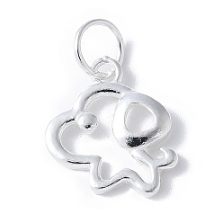 Собака 925 подвески из стерлингового серебра с изображением китайского зодиака, с прыжковых колец, серебряный цвет гальваническим, собака, 9.5~15x10~11.5x1~2 мм, отверстие : 3.5 мм