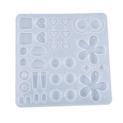 White DIY Dangle Earring Accessories Silicone Molds, for UV Resin & Epoxy Resin Jewelry Making, Mixed Shape, White, 140x140x5mm, Inner Diameter: 12~43x6~43mm