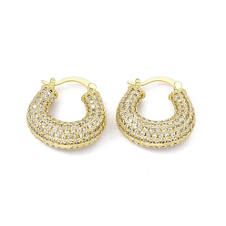 Настоящее золото 18K Серьги-кольца в форме подковы из прозрачного кубического циркония, стеллаж для латунных украшений для женщин, без кадмия и без свинца, реальный 18 k позолоченный, 24.5x24x8 мм, штифты : 0.9~2.1x0.5 мм