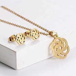 Солнце 201 комплект из ожерелья с подвеской из нержавеющей стали и сережек-гвоздиков, золотые, солнце, 450 мм