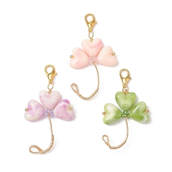 (52) Непрозрачная лаванда 3шт. клевер акриловые и стеклянные подвесные украшения, подвески с застежкой-клешней в виде лобстера для украшений сумок, разноцветные, 79 мм
