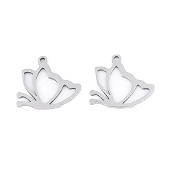 Нержавеющая Сталь Цвет 201 подвески из нержавеющей стали, бабочки прелести, лазерная резка, цвет нержавеющей стали, 14.5x16.5x1 мм, отверстие : 1.4 мм