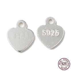 Silver 925 Sterling Silver Chain Extender Drop, Chain Tabs, Heart Charms, with S925 Stamp, Silver, 6.7x5.5x0.5mm, Hole: 0.9mm, about 87pcs/10g